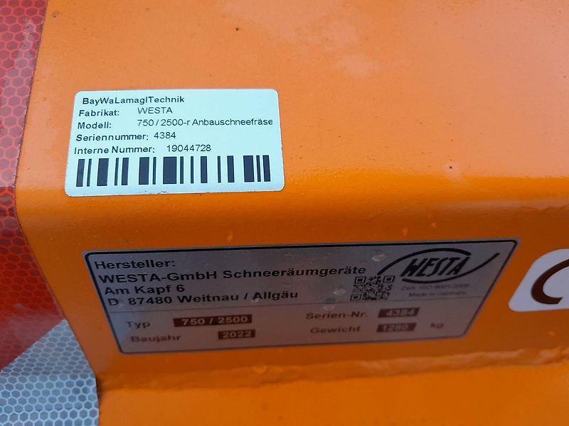 WESTA 750 / 2500 Anbauschneefräse